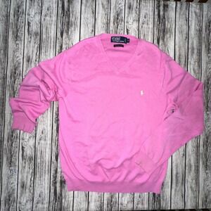 Ralph Lauren Pink V-Neck Sweater Medium Polo Pima Cotton
